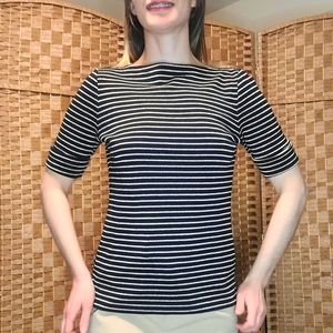 Ralph Lauren knit stripped short-sleeved metallic navy shirt